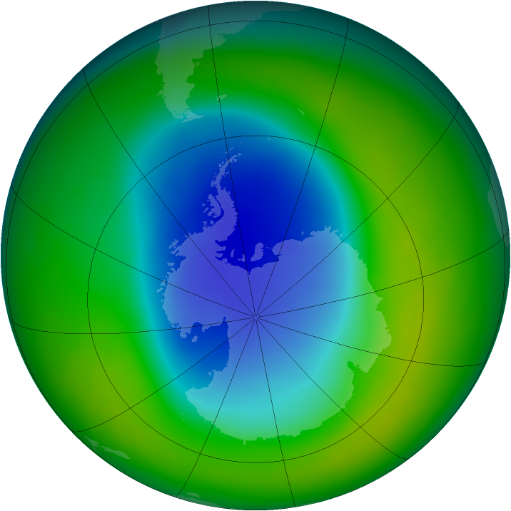 Antarctic ozone map for November 2009